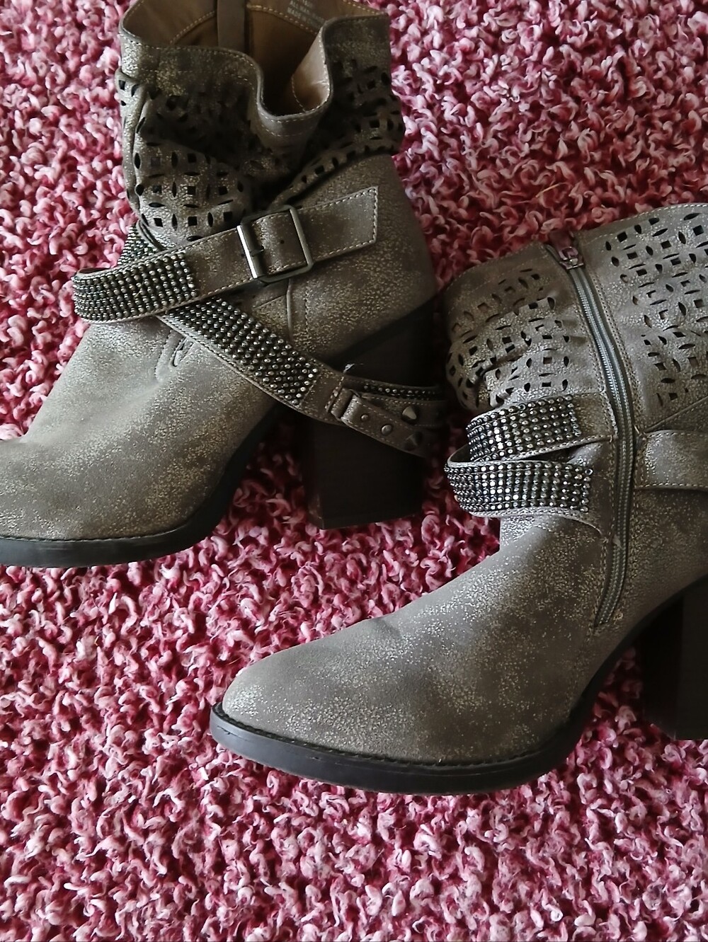 LANE BRYANT Studded Strap Gray Women's Ankle Booties, Size 11